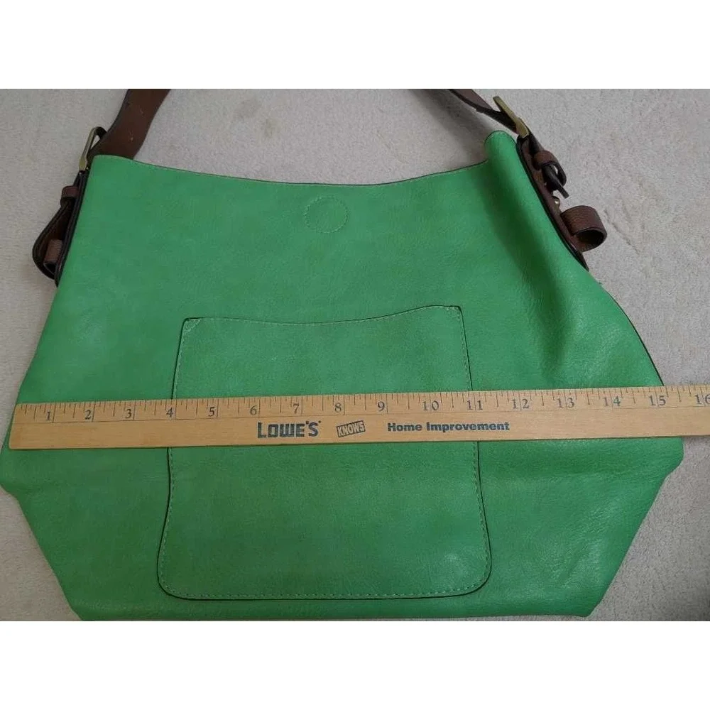 Vibrant Green Hobo Shoulder Bag Reversible Brown Interior Faux Leather‎ Casual